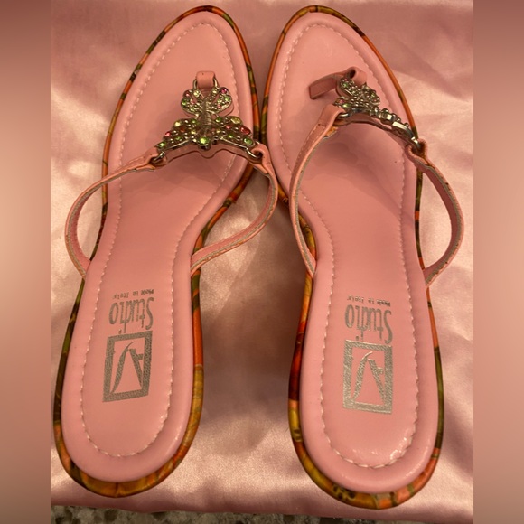 A S STUDIO SIZE 38 (US 7.5) PLATFORM SANDALS EACH HAS PINK/GREEN JEWEL BUTTERFLY - Picture 4 of 8